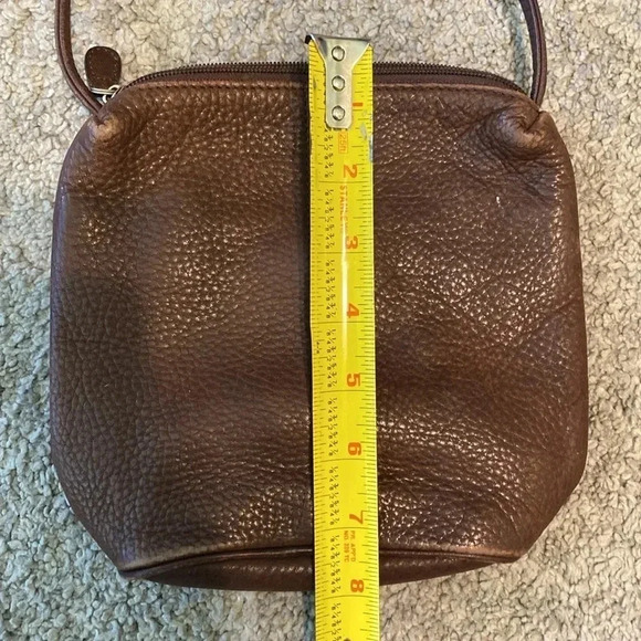 GUC Fossil Leather Purse Brown Pebbled Leather Small Bag 8” x 7” - Picture 5 of 10